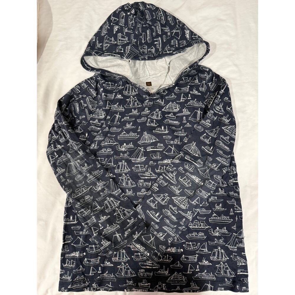 Tea Collection Grey boat hooded Shirt size 12